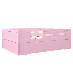 English Elm Wood Twin Platform Bed for Kids with Fence Guardrail and Under Storage Drawer Pink N709P385776H
