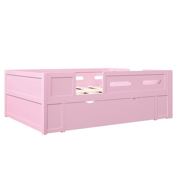 English Elm Wood Twin Platform Bed for Kids with Fence Guardrail and Under Storage Drawer Pink N709P385776H