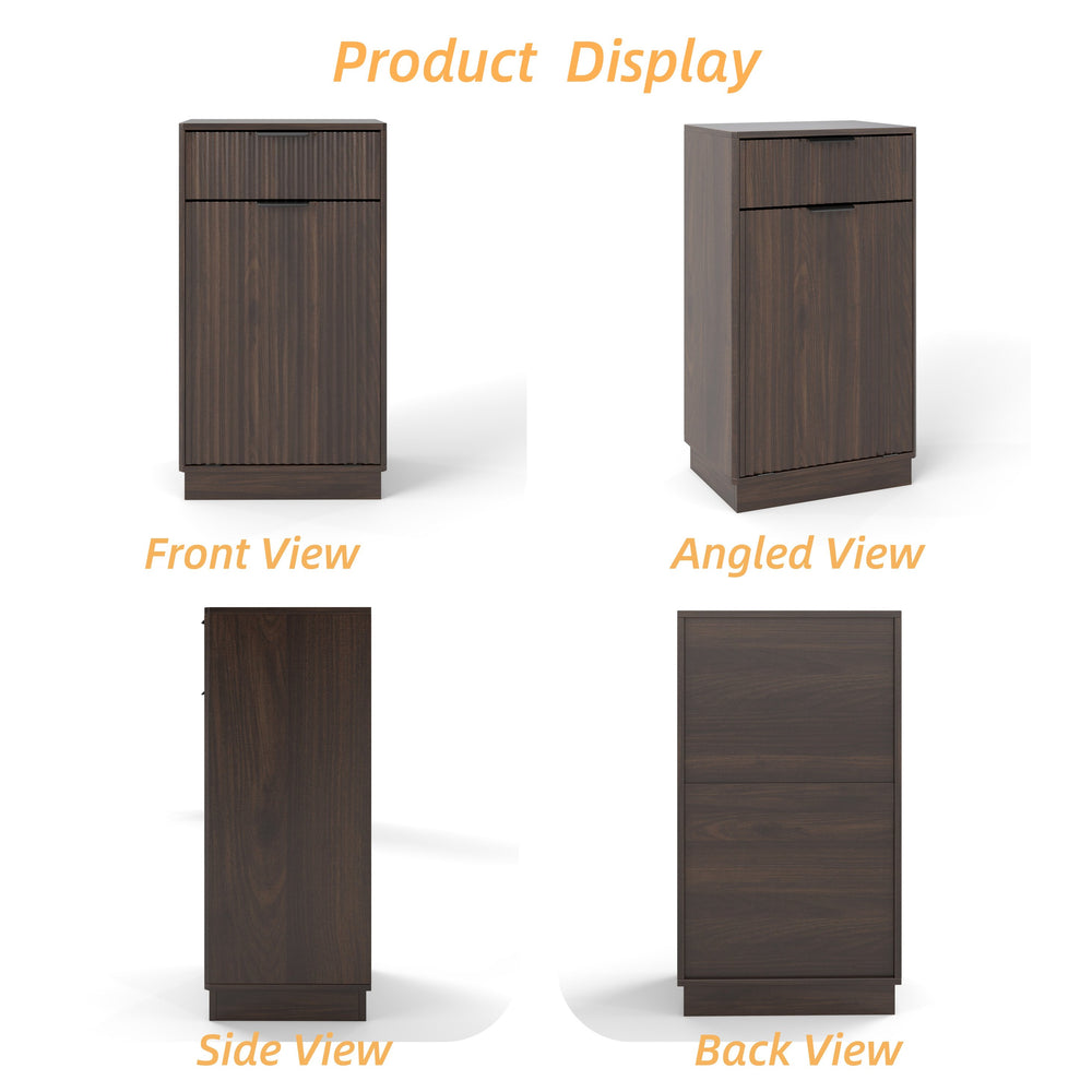 English Elm 10-Gallon Woodgrain Tilt-Out Trash Cabinet with Wave-Texture Drawer, Industrial Metal Accents, Space-Saving Organizer for Kitchen Bath Living Room Walnut W2557P319051