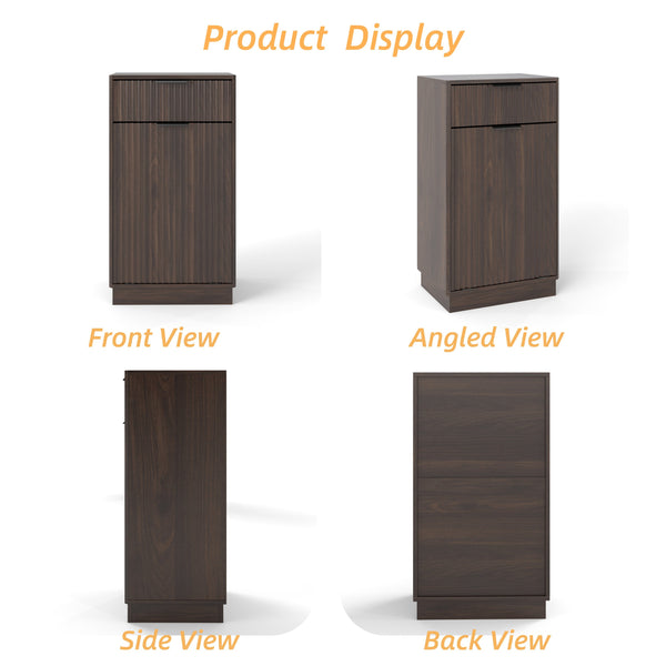 English Elm 10-Gallon Woodgrain Tilt-Out Trash Cabinet with Wave-Texture Drawer, Industrial Metal Accents, Space-Saving Organizer for Kitchen Bath Living Room Walnut W2557P319051