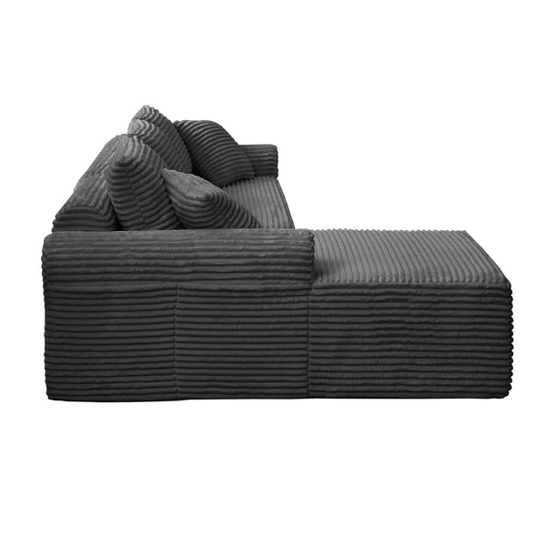 English Elm Full-Compression Modular Chaise Lounge Sofa with Corduroy Upholstery, Arched Arms, Cushions Included Dark Gray W2606P323728