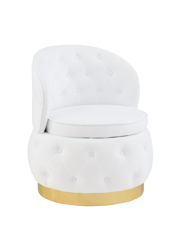 English Elm 360 Degree Swivel Cuddle Barrel Accent Storage Chairs Plush Velvet Round Armchair with Hidden Storage and Luxurious Comfort White W1420P198929