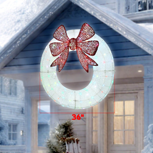 English Elm Christmas Lighted Wreath 36 Inch Dual Led Bow Holiday Door Decor with Timer T3971P412748