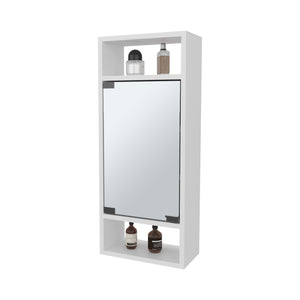 English Elm FM Pinedale Medicine Cabinet with Mirrored Door and Open Shelves, Wall-Mounted Scratch-Resistant Storage White 33.46 L x 16.93 W x 4.33 H B128P301386