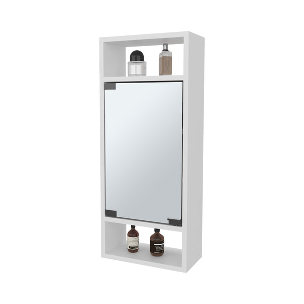 English Elm FM Pinedale Medicine Cabinet with Mirrored Door and Open Shelves, Wall-Mounted Scratch-Resistant Storage White 33.46 L x 16.93 W x 4.33 H B128P301386