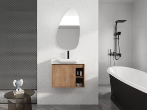 English Elm 28'' Floating Bathroom Vanity with Ceramic Sink Soft Close Door Melamine Cabinet Imitative Oak W999P426637