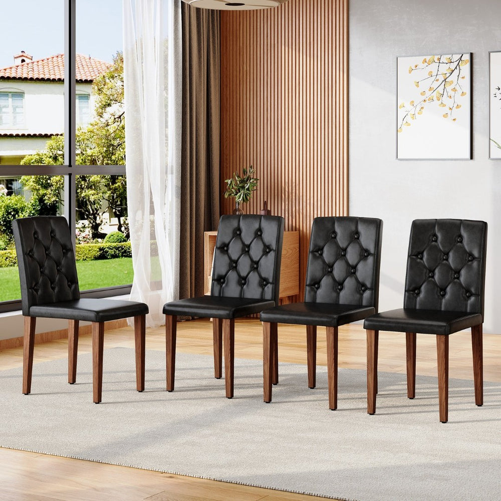 English Elm 4-piece Brown Suede Dining Chair Set with Tufted Back and Walnut Metal Legs Black,Walnut W1151P361165