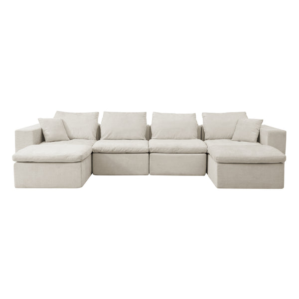 English Elm 143" Cloud Sectional Couch - 52" Chaise U-Shaped Modular Chenille Sofa, Deep Seats, No Assembly W1117S00235