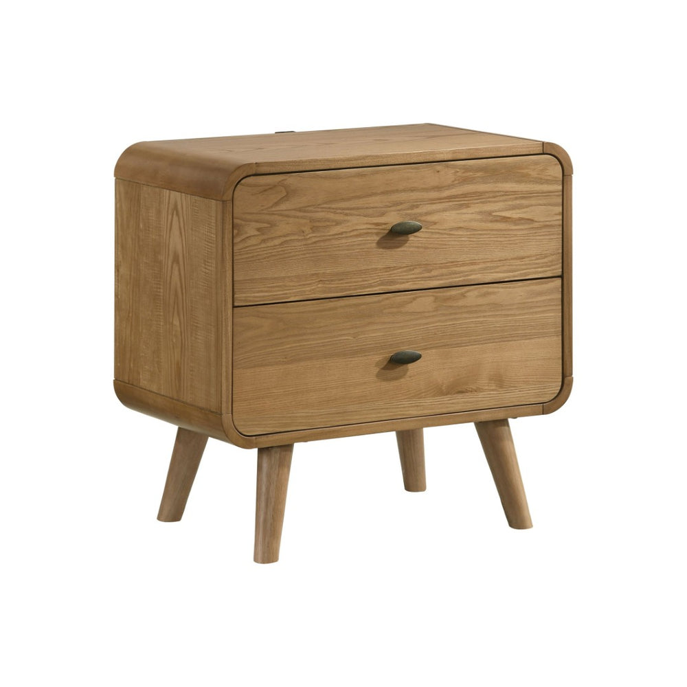 English Elm 2-drawer Nightstand with Built-in Usb Ports Ash Veneer Mid-century Bedroom Storage B016P460579