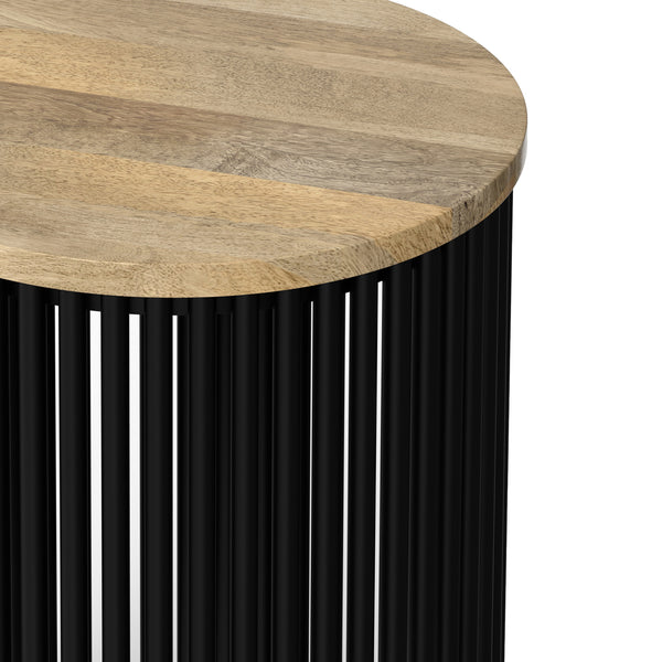 English Elm Demy Tall Side Table with Solid Mango Wood Top & Black Metal Base, Slim Eco-Friendly Accent (98) B136P361859