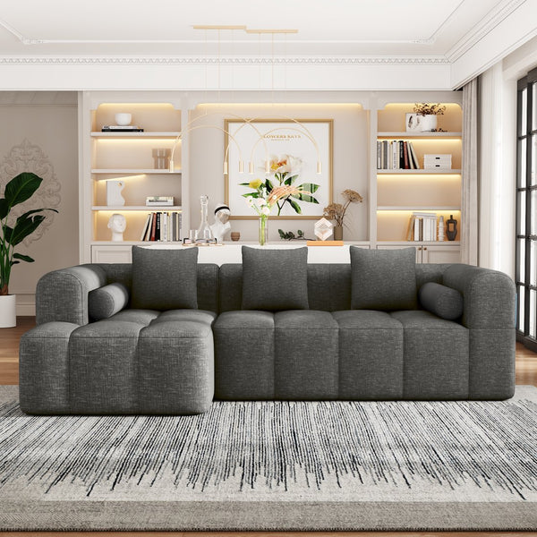 English Elm 101.2" Modern Sectional Sofa Full-Compressed Modular Couch with Deep Seating, Tufted Chenille Fabric, Pillows Included Grey N719S001890E