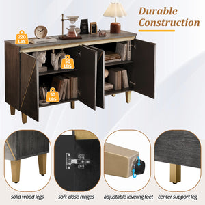 English Elm TREXM Retro Buffet Cabinet with Distressed Veneer, Dimensional Panel Doors, Solid Wood Legs, Storage, 65" Dark Gray,Light Gray N715P290575E