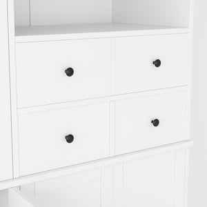English Elm Topmax Shaker Buffet Hutch with Glass Doors Drawers and Pull-out Trays SP000092AAK