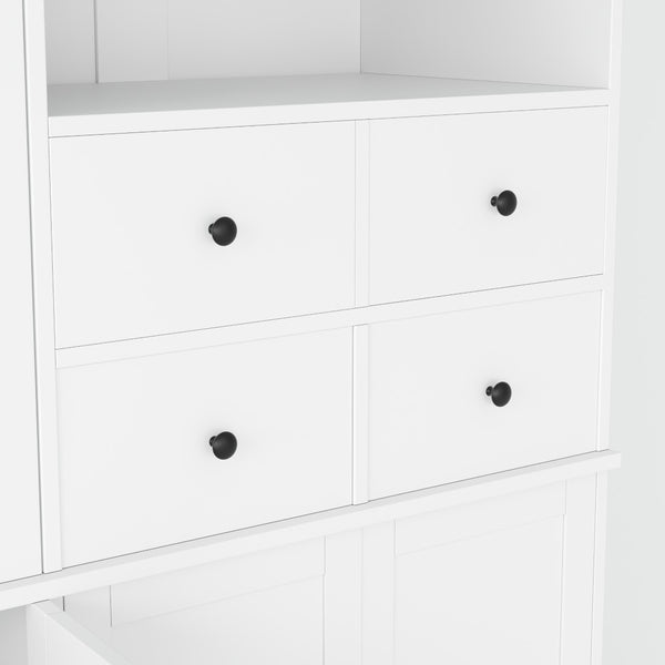 English Elm Topmax Shaker Buffet Hutch with Glass Doors Drawers and Pull-out Trays SP000092AAK