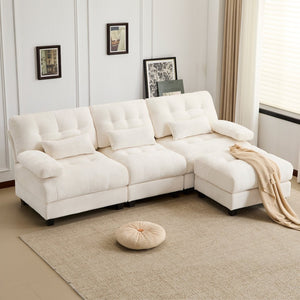 English Elm Ottoman and Chenille Sofa Set with Adjustable Backrest for Relaxed Living Room Comfort Beige W2606P359224