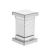 English Elm 11.8'' Silver Square Mirrored End Table With Led Lights, Modern Side Table With Crystal Inlay For Living Room, No Assembly Required