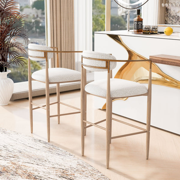 English Elm Christopher Knight Home® - Barstools Set Of 2 - Chic Beige Upholstered Bar Stools With Back, Natural Wood & Iron Legs, 260Lbs Capacity N779P248198N