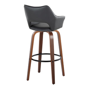 English Elm Mustang 30" Contemporary Fixed-Height Swivel Barstool Set of 2 with Walnut Bentwood Legs & Plush Fabric Upholstery Black B202S00633
