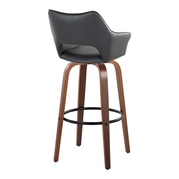 English Elm Mustang 30" Contemporary Fixed-Height Swivel Barstool Set of 2 with Walnut Bentwood Legs & Plush Fabric Upholstery Black B202S00633