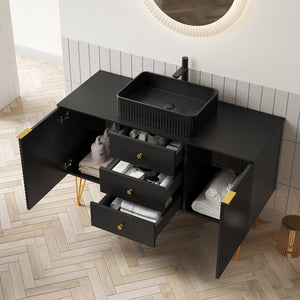English Elm Gema 48" Black Bathroom Vanity With Gold Legs, Pre-Assembled Storage & Durable Ceramic Sink W2615S00291