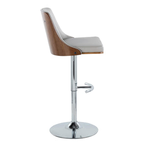 English Elm Gianna Adjustable Barstools Set Of 2 - Mid-Century Modern Chrome & Walnut With Grey Faux Leather Comfort B202S00892