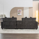 English Elm 112.6" Sectional Sofa Chenille Upholstered Sofa With Two Removable Ottoman, Two Usb Ports, Two Cup Holders and Large Storage Box For Living Room, Black