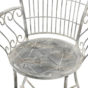 English Elm 23x22x38" Iron Armchair Fan Back Scrolled Arms Distressed Silver Patio Garden Seat W2078P452418