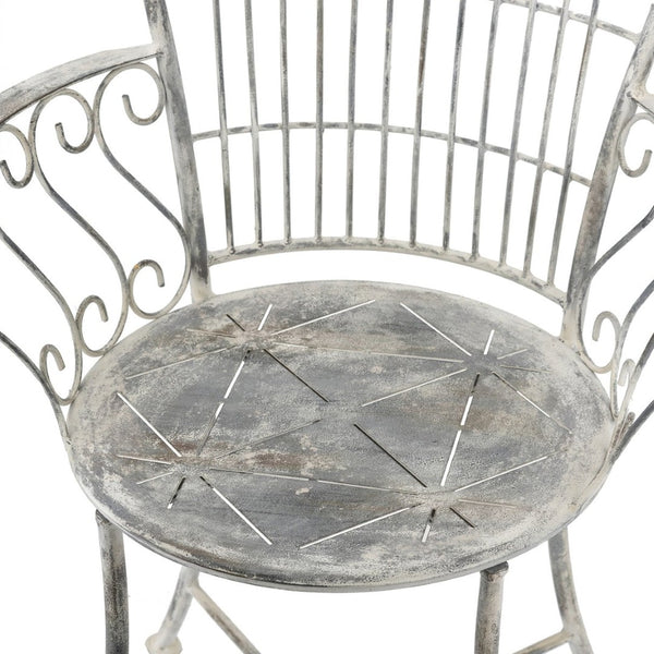 English Elm 23x22x38" Iron Armchair Fan Back Scrolled Arms Distressed Silver Patio Garden Seat W2078P452418