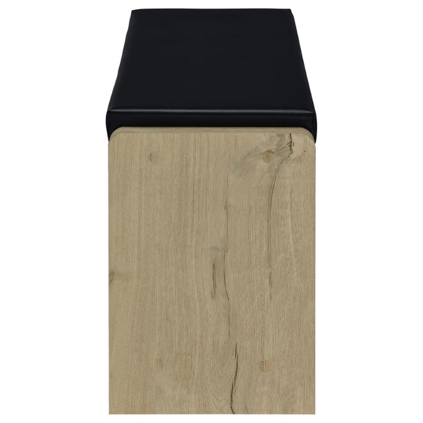English Elm Astor Smoked Finish Entryway Bench with Drawer Open Shelving and Faux Leather Seat White Oak B062P440254