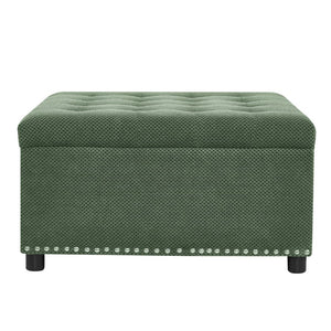 English Elm Storage Ottoman Tufted Nailhead Trim Lift Top Footstool for Living Room or Bedroom Green W5568P447090