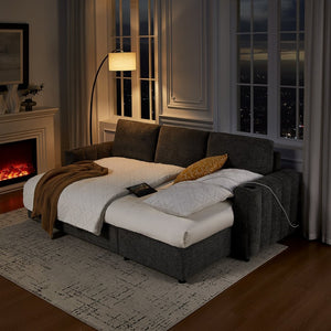 English Elm Noemi Boucle Sleeper Sectional with Storage Chaise Usb Ports and Channel Tufting B2749S00363