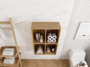 English Elm 24 Inch Wall Mounted Oak Shelving Unit Two Open Compartments for Bathroom or Study W1972P457946