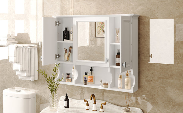 English Elm 35'' Modern Wall-Mounted Medicine Cabinet with Mirror, Hidden Storage and Open Shelves for Bath White N710P209443K