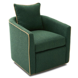 English Elm Swivel Barrel Accent Chair Boucle Upholstered with 360 Base for Living Room Corners Green N763P376127F