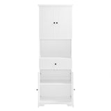 English Elm Tall Bathroom Cabinet With Four Doors, Large Storage Space Open Shelve, Upper Storage Cabinet, White