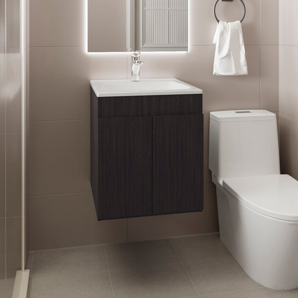 English Elm Bathroom Vanity 45 Meka Black – Compact MDF Unit with Two Drawers, Open Shelf, Modern Durable Storage B070P316864