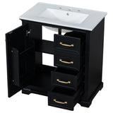 English Elm 30" Bathroom Vanity With Sink, One Package, Black Bathroom Cabinet With Drawers, Solid Frame and Mdf Board