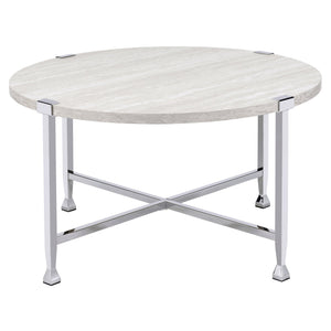 English Elm White Oak Round Coffee Table with Chrome Legs — Minimalist 36.5" Surface, Industrial Chic Accent Table for Living Room Decor B062P185643
