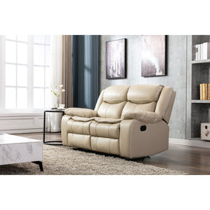 English Elm 1+2+3 Leather reclining sectional set with pocket springs, pillow-top arms, storage, solid frame comfort Cream W791S00004