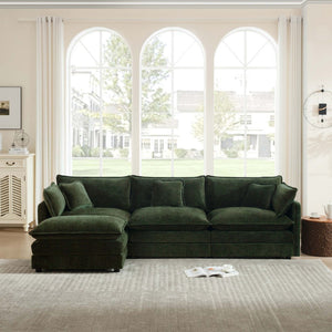 English Elm Free Modular Chenille Sectional Sofa with Reversible Ottoman for Spacious Living Rooms W714S00464