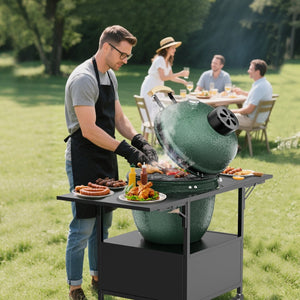 English Elm Outdoor Metal Kamado Grill Cart with Folding Prep Panels and Bottom Storage Compartment W3190P305785