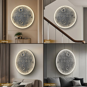 English Elm 48-Inch Resin Moon Wall Light with Remote — 48" Realistic Crater Halo, Dimmable 45W Main & 20W Night W2869P361866
