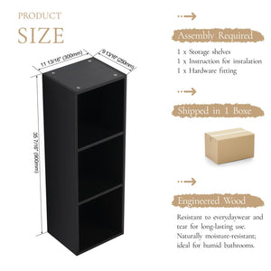 English Elm 12 Inch Wall Mounted Open Shelf Tower Dark Oak Finish for Bathroom or Study W1972P457978