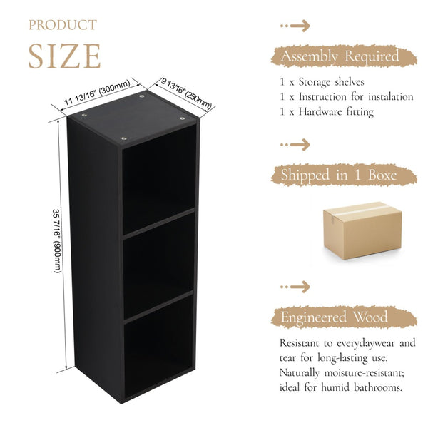 English Elm 12 Inch Wall Mounted Open Shelf Tower Dark Oak Finish for Bathroom or Study W1972P457978