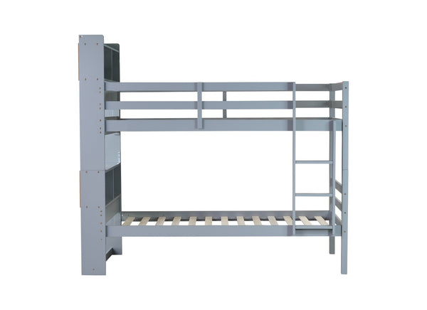 English Elm Twin Over Twin Bunk Bed With Storage Shelves, Safety Guardrails, Ladder & Convertible Design In Grey W504S00213-GIGA