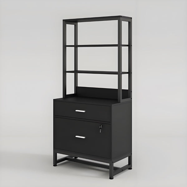 English Elm Ample Steel Office Filing Cabinet with Open Bookcase Shelves and Locking Document Drawers Black T3971P448270