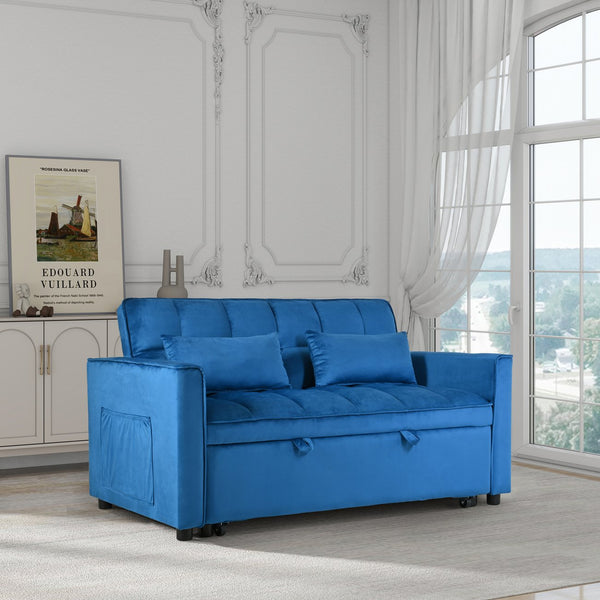 English Elm Convertible Sofa Bed with Sturdy Legs & Smooth Wheels, 3-in-1 Reclining Pull-Out Sleeper for Home Comfort Blue W2941P243744