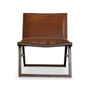 English Elm Ashcroft Furniture - Everett Tan Leather Lounge Chair with Goatskin Upholstery, Solid Teak Frame, Modern Comfort Finish B183P281187