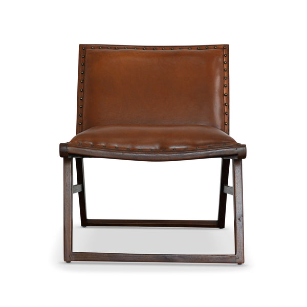 English Elm Ashcroft Furniture - Everett Tan Leather Lounge Chair with Goatskin Upholstery, Solid Teak Frame, Modern Comfort Finish B183P281187