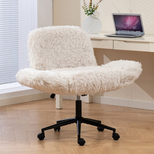 English Elm Criss Cross Swivel Chair Fluffy Lamb Wool Fleece Ergonomic Seat for Home Office W3248P424651